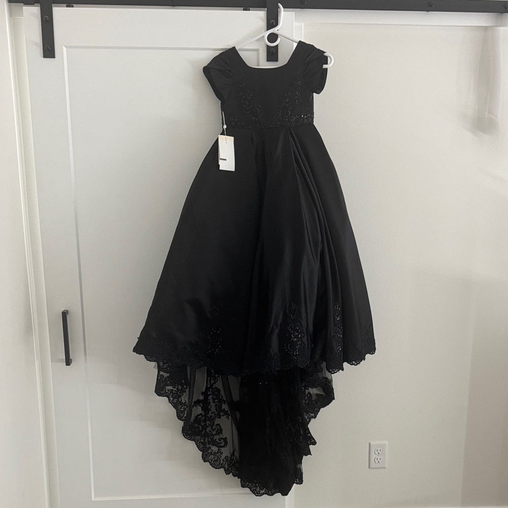 Childs Elegant Black Gown with Lace Details